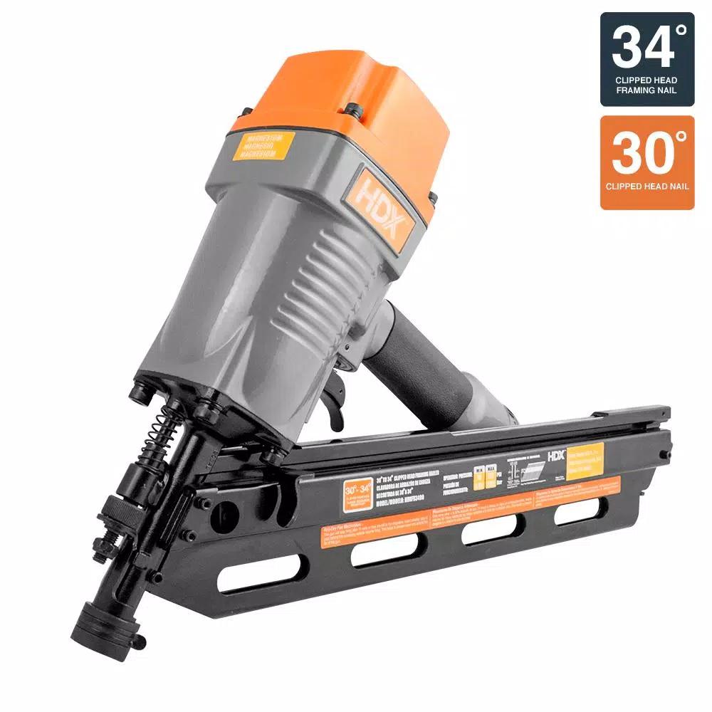 HDX 34° Corded Pneumatic Clipped Head Framing Nailer, 10 Gauge
