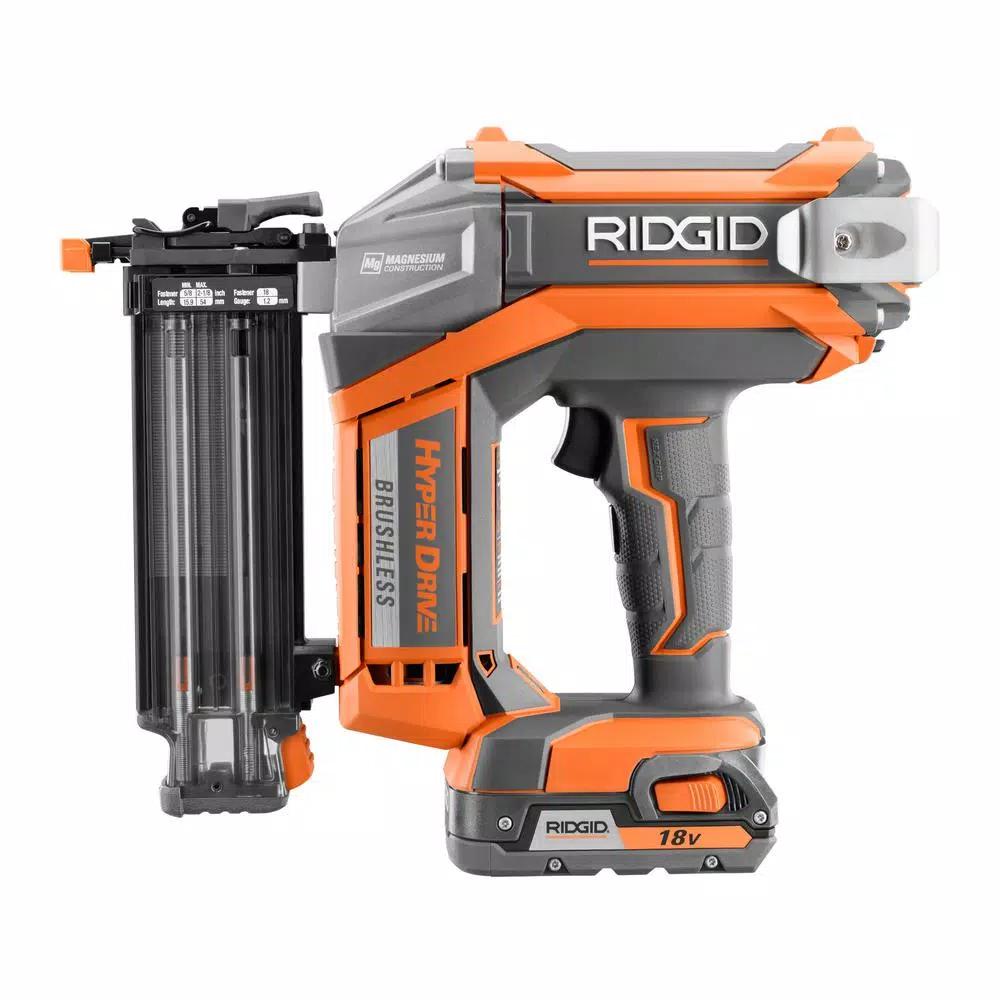 RIDGID 18V Brushless HYPERDRIVE 18-Gauge 2-1/8 in. Cordless Brad Nailer Kit