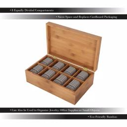 Classic Cuisine 8-Compartment Bamboo Tea Box Storage Organizer thumbnail 3