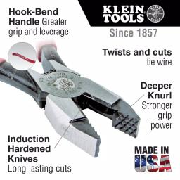 Klein Tools 9 in. Aggressive Knurl Ironworker's Pliers for Rebar Tie Wire thumbnail 2