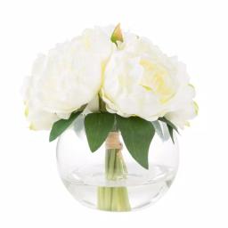 Pure Garden 8 in. Cream Rose Artificial Floral Arrangement in Glass Vase thumbnail 2