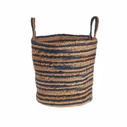 LR Home Wonder Striped Braided Navy Blue Natural Jute Decorative Storage Basket with Handles thumbnail 4