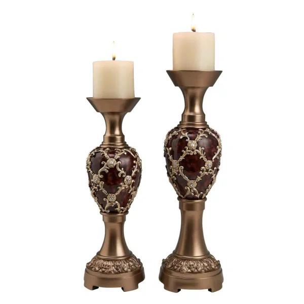 ORE International Curvae Bejewelled Golden Stencils Candleholder Set of 2, 14 in. & 16 in.