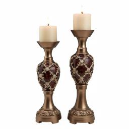 ORE International Curvae Bejewelled Golden Stencils Candleholder Set of 2, 14 in. & 16 in. thumbnail 1