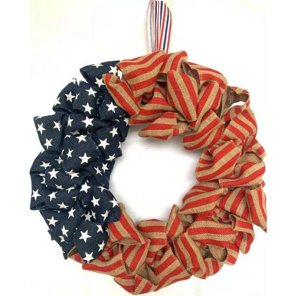 Glitzhome 22 in. Red and Blue Patriotic Burlap Wreath on Grapevine Base