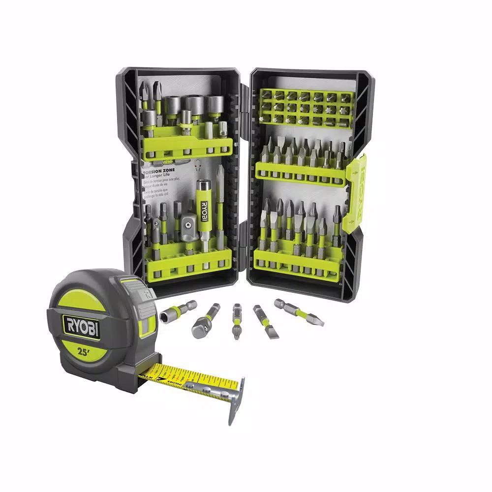 RYOBI 70-Piece Impact Rated Driving Bit Set with Bonus 25 ft. Tape Measure
