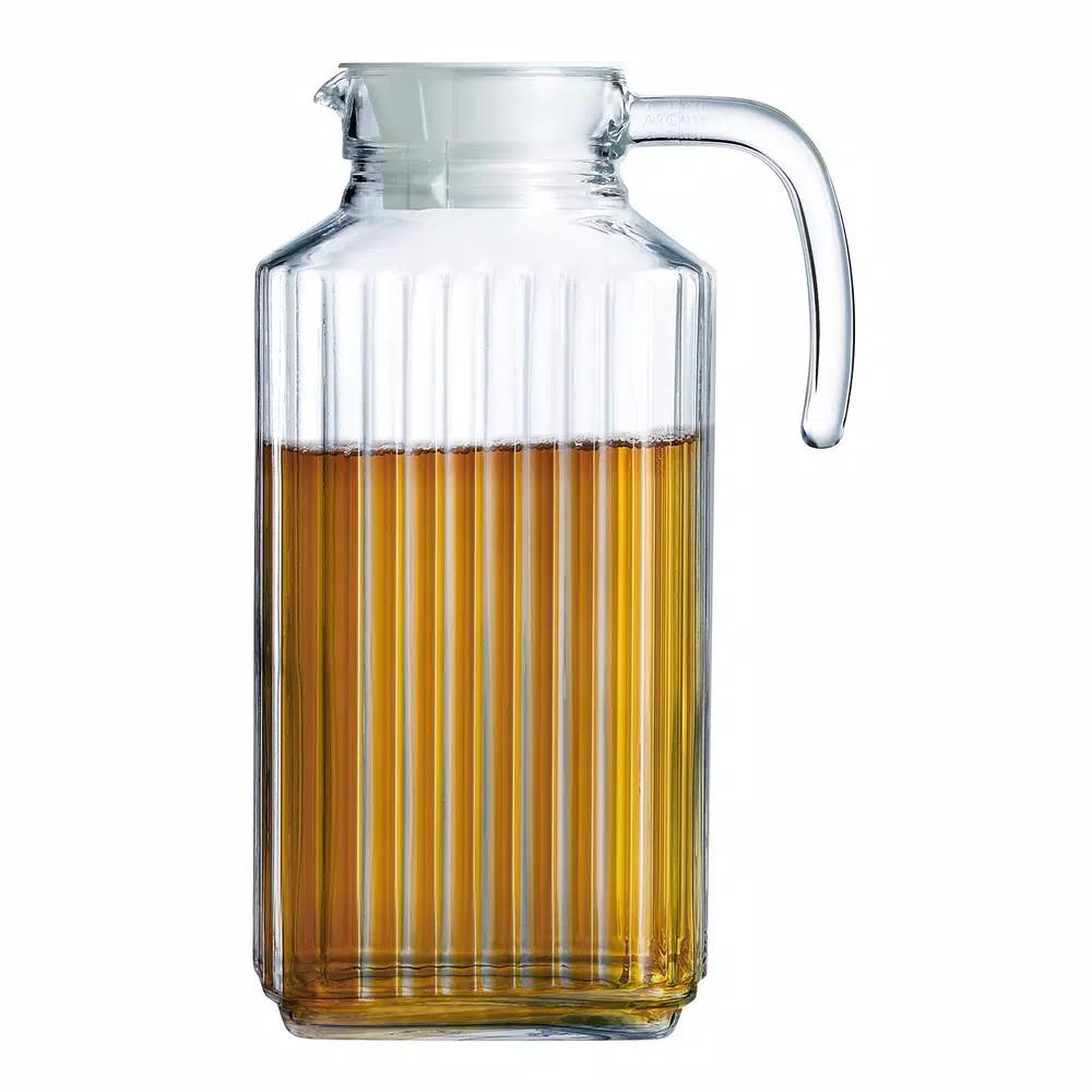 Luminarc Quadro Textured Glass Jug with White Lid, 57.5 oz Pitcher