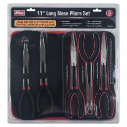 KING 5-Piece Long Nose Pliers Set, 11 in. Straight, 90-Degree, 45-Degree, Hose, Cable, and Flat Nose thumbnail 2