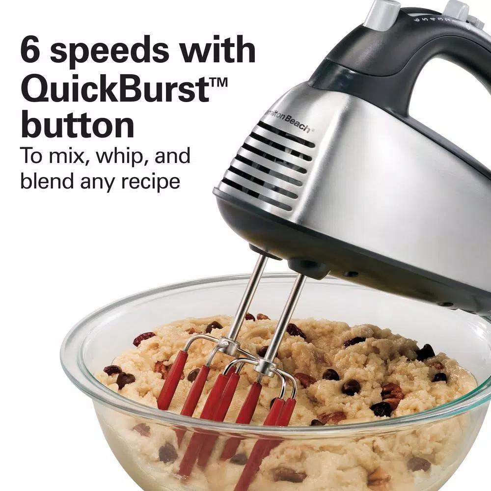 Hamilton Beach SoftScrape 6-Speed Stainless Steel Hand Mixer with Snap-On Storage Case