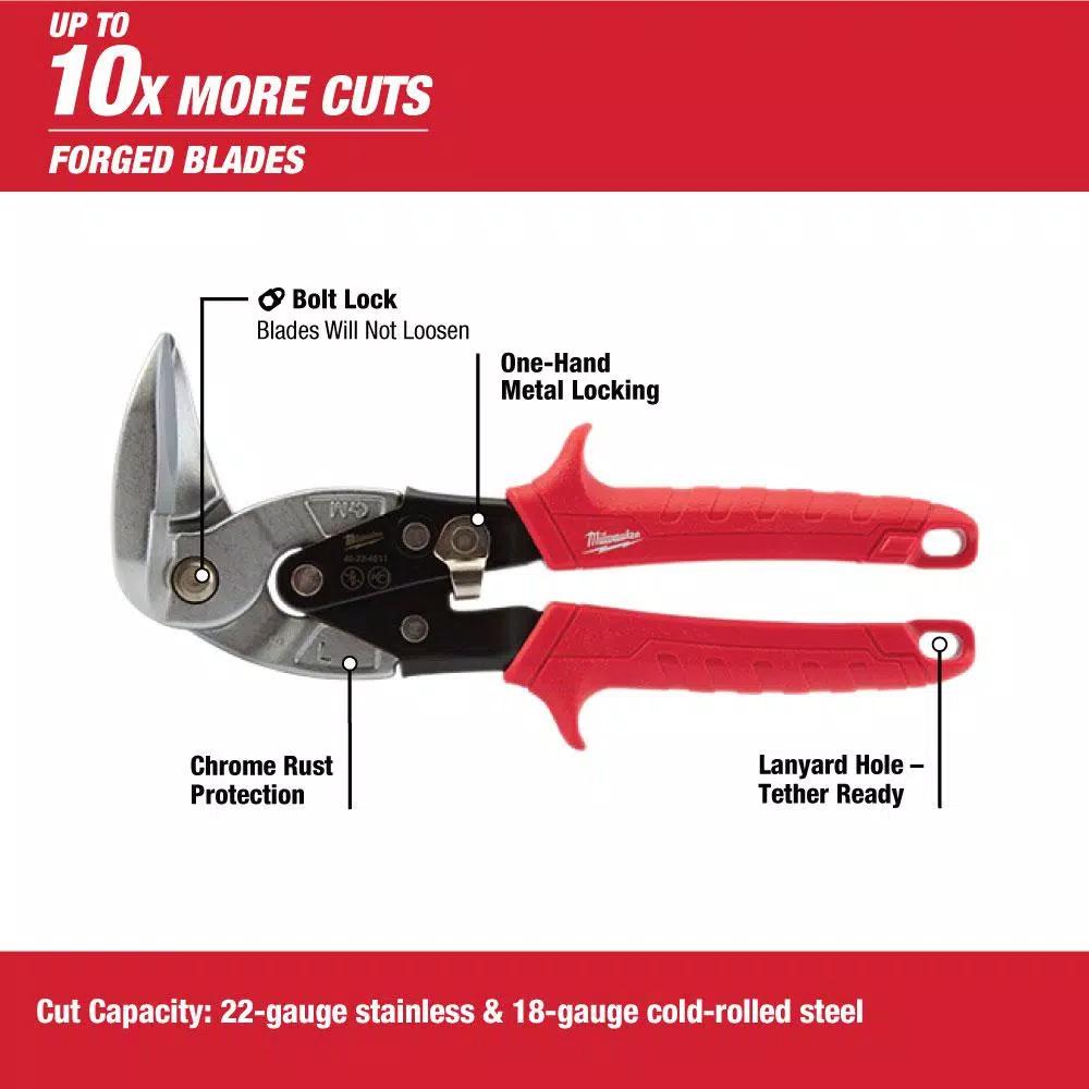 Milwaukee 3-Piece Aviation Snips Set, Left, Right, and Straight Cut Metal Cutters