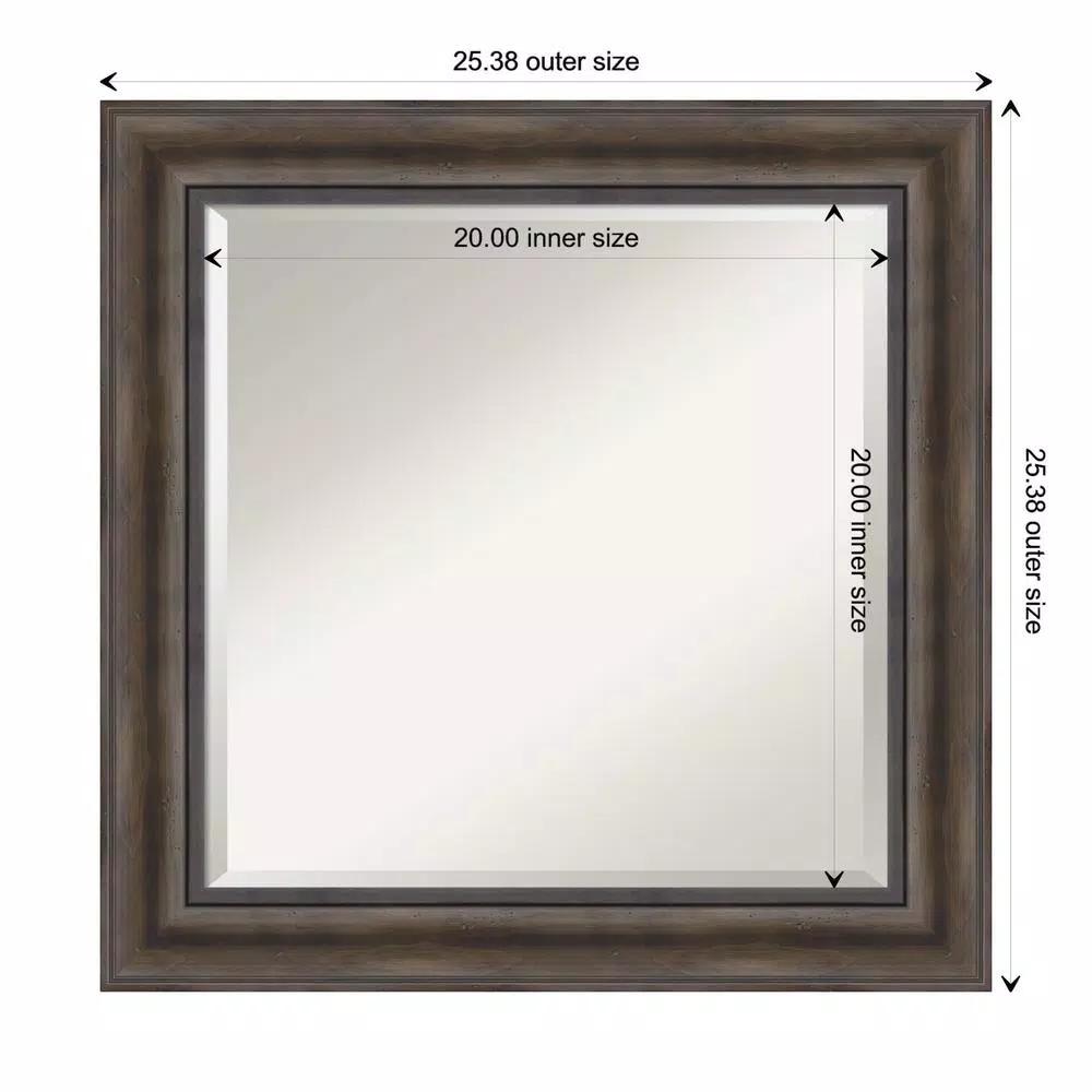 Amanti Art 25 in. Square Rustic Dark Brown Distressed Wood Framed Beveled Edge Bathroom Vanity Mirror