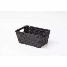 Vintiquewise Black Plastic Wicker Shelf Basket Organizer with Handles thumbnail 4