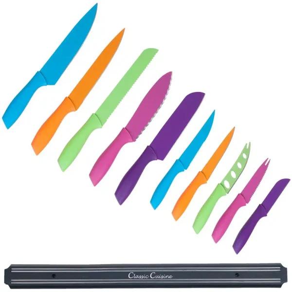Classic Cuisine 10-Piece Colorful Stainless Steel Knife Set with Magnetic Bar