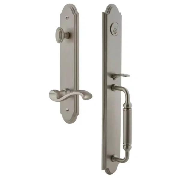 Grandeur Arc Satin Nickel 1-Piece Handleset with C Grip and Portofino Lever