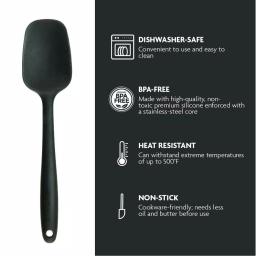 Ovente Premium Silicone Spatula with Stainless Steel Core, Heat Resistant up to 500°F, BPA-Free, Black thumbnail 2