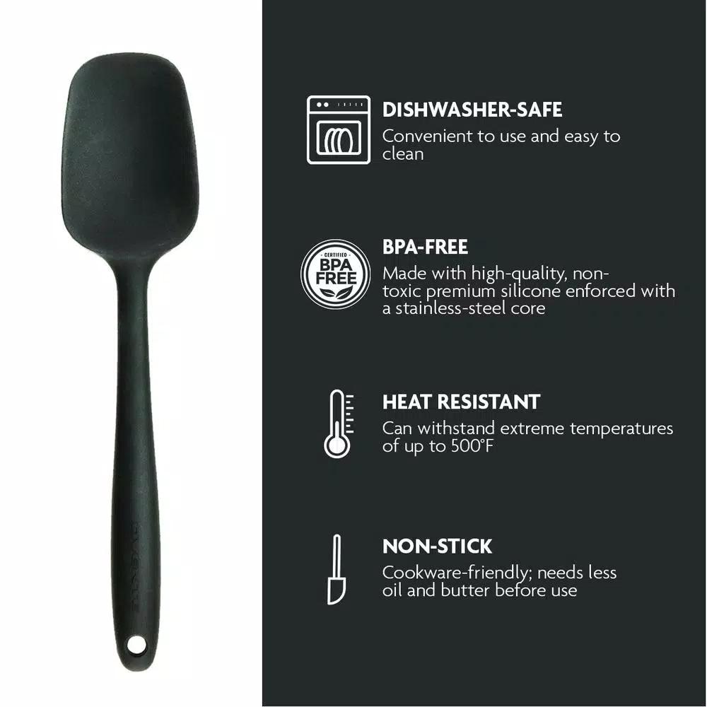 Ovente Premium Silicone Spatula with Stainless Steel Core, Heat Resistant up to 500°F, BPA-Free, Black