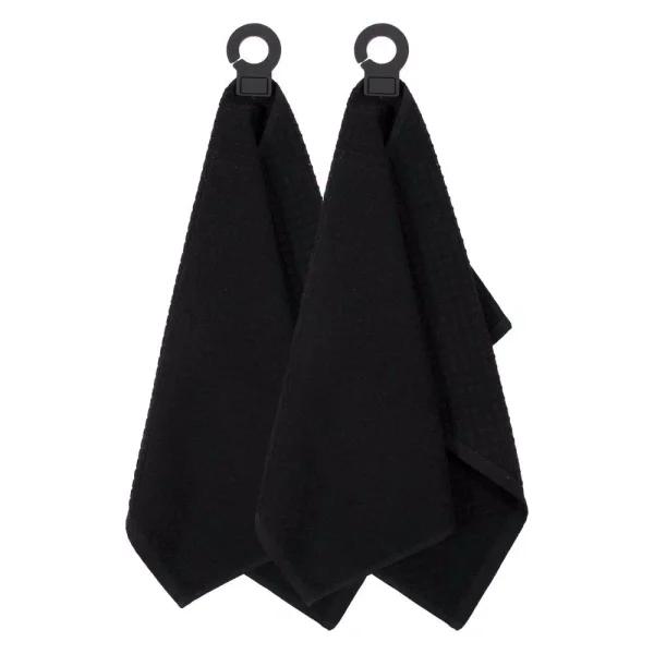 RITZ Hook and Hang Black Woven Cotton Kitchen Towels, Set of 2