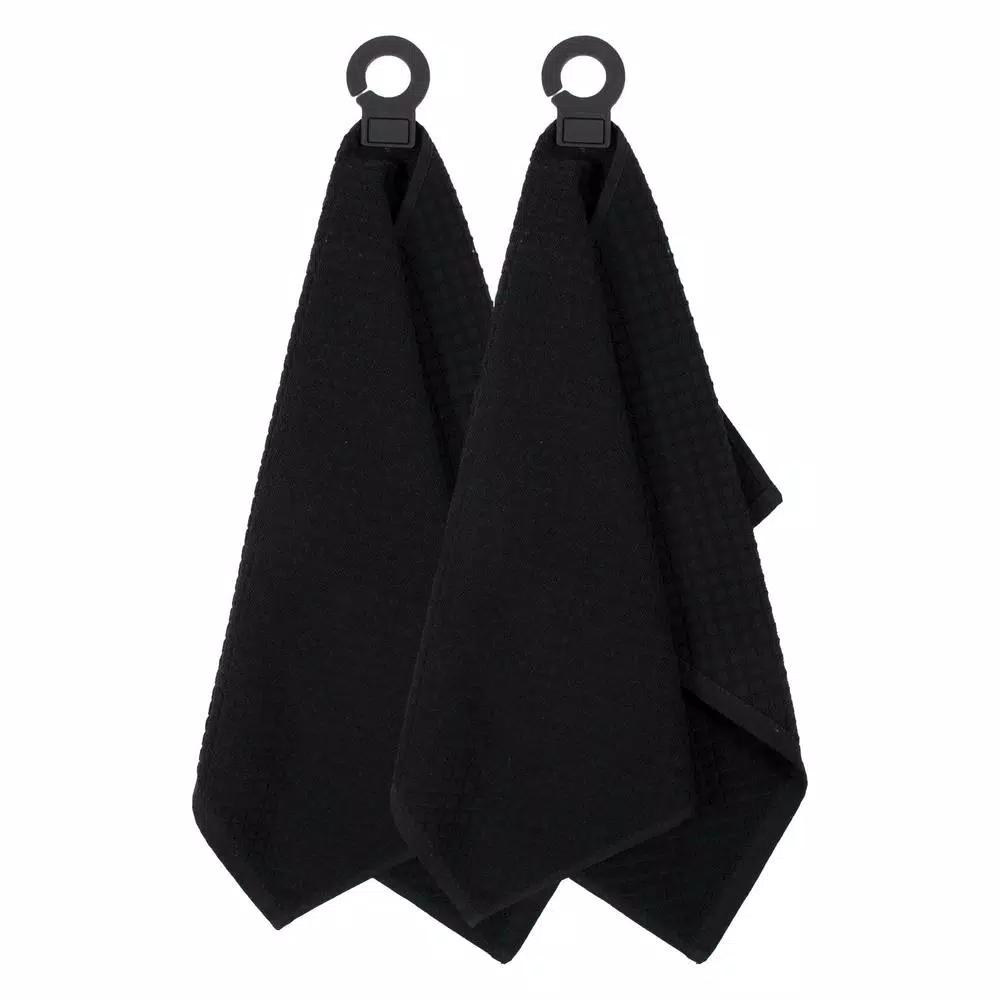 RITZ Hook and Hang Black Woven Cotton Kitchen Towels, Set of 2