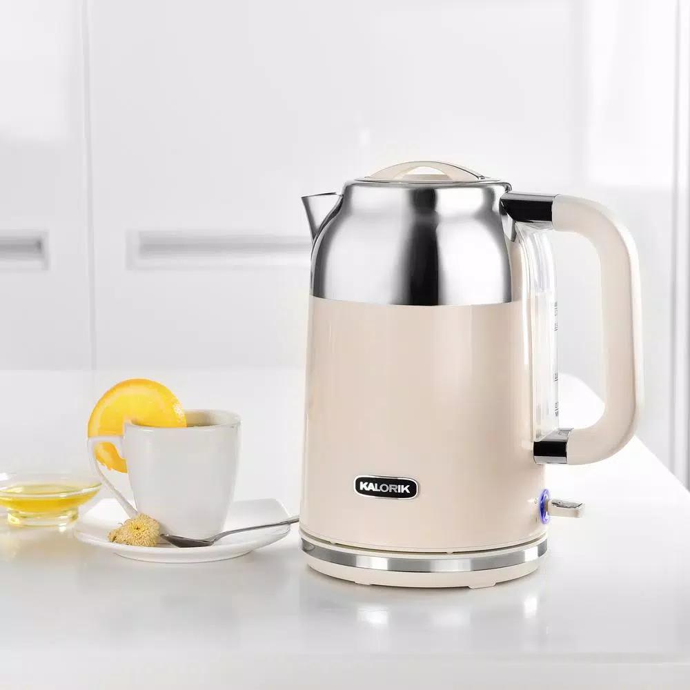 Kalorik 1.7L Retro Electric Kettle, 7-Cup Mid-Century Design, Cream