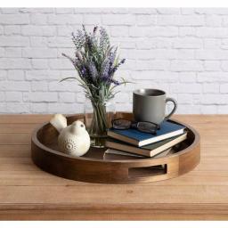 Kate and Laurel Hutton 18.25 in. Round Rustic Brown Wooden Decorative Serving Tray with Built-in Handles thumbnail 5