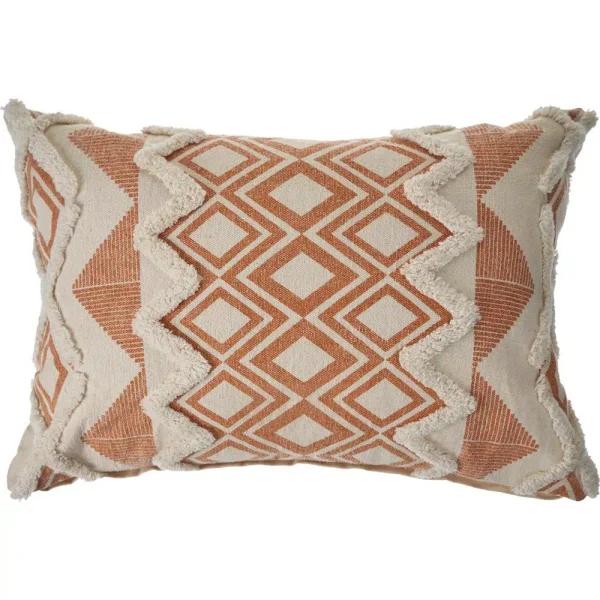 LR Home 36 x 14 in. Orange and Cream Tufted Geometric Cotton Throw Pillow