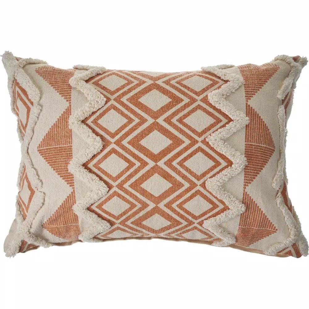 LR Home 36 x 14 in. Orange and Cream Tufted Geometric Cotton Throw Pillow