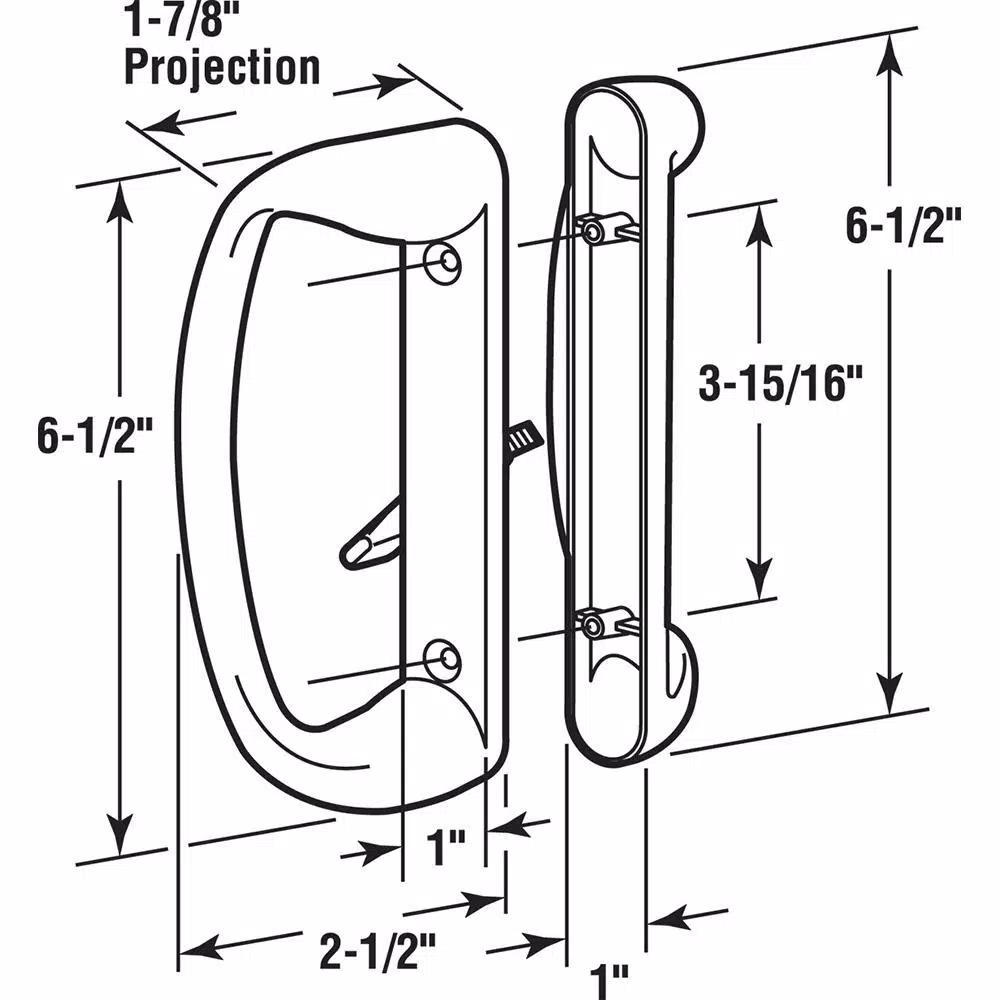 Prime-Line White Diecast Sliding Glass Door Handle Set, 3-15/16 in. Center Spacing, Mortise/Hook Style