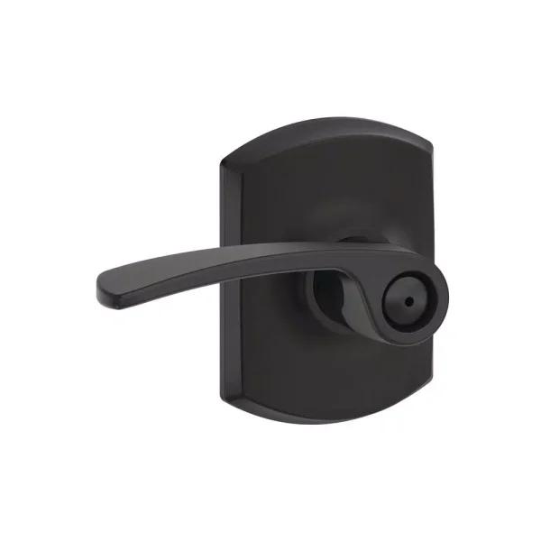 Schlage Merano Matte Black Privacy Lever with Greenwich Trim for Bed/Bath Doors
