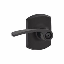 Schlage Merano Matte Black Privacy Lever with Greenwich Trim for Bed/Bath Doors thumbnail 1