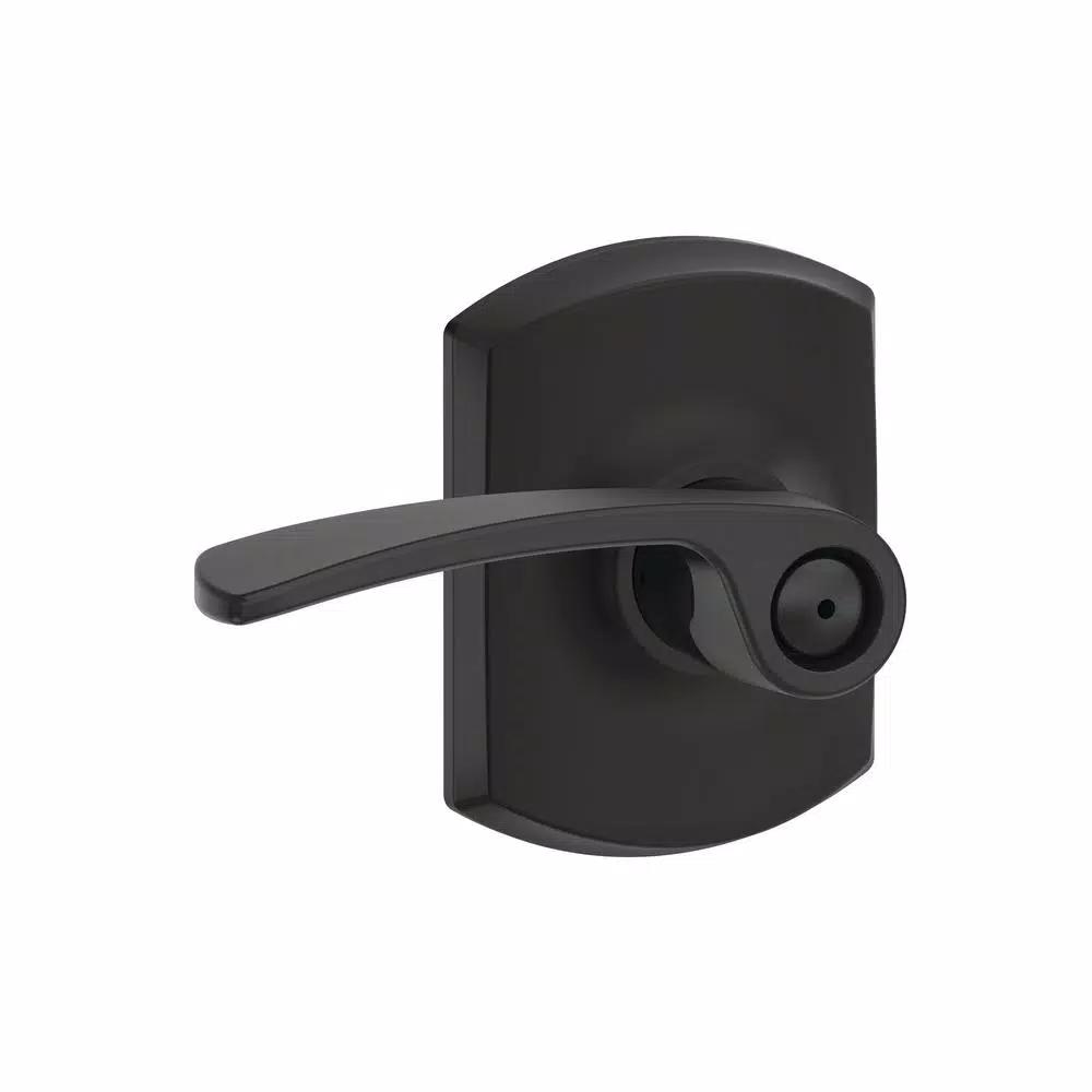Schlage Merano Matte Black Privacy Lever with Greenwich Trim for Bed/Bath Doors