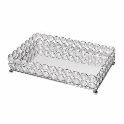 Elegant Designs 10.5 in. Chrome Ellipse Crystal Decorative Mirrored Jewelry and Makeup Vanity Organizer Tray thumbnail 2