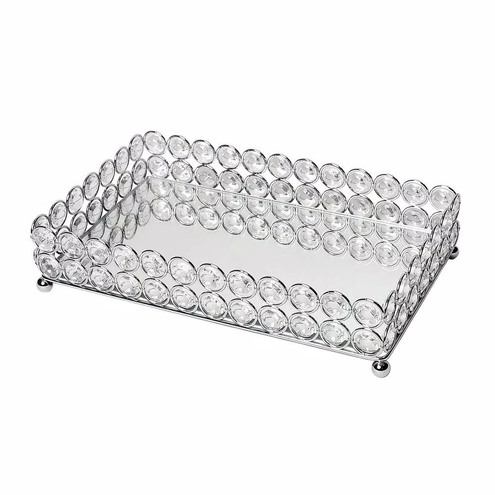 Elegant Designs 10.5 in. Chrome Ellipse Crystal Decorative Mirrored Jewelry and Makeup Vanity Organizer Tray