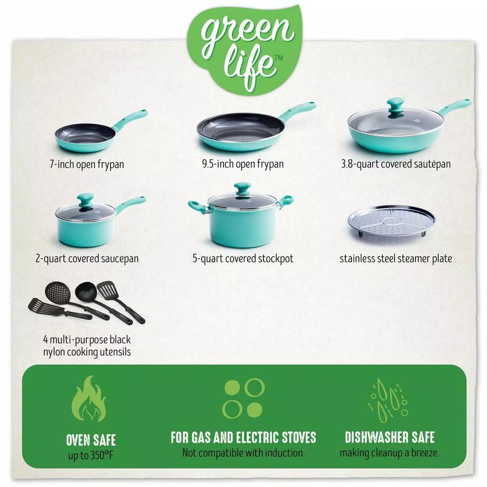 GreenLife Diamond 12 in. Aluminum Ceramic Nonstick Frying Pan, Black