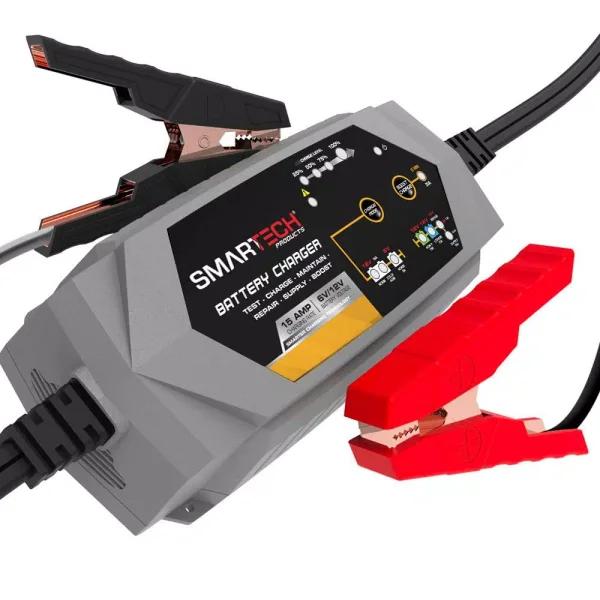 Smartech Products SMARTECH 6V/12V 15A Smart Automotive Battery Charger, Maintainer, Repairer & Tester