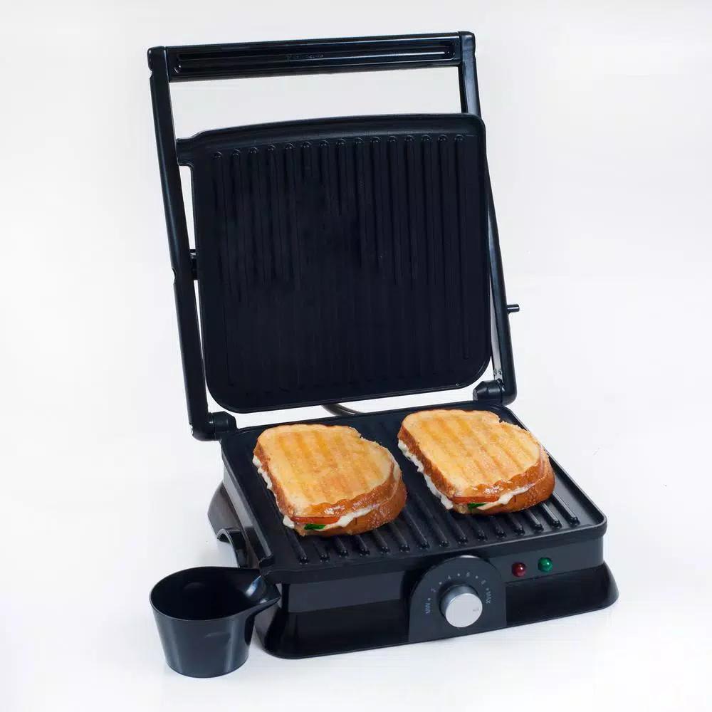 Chef Buddy 1400W Silver Non-Stick Panini Press and Countertop Grill