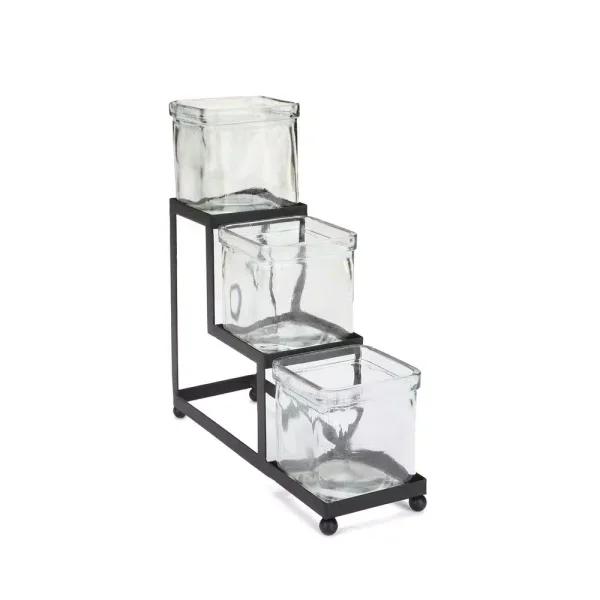 Mind Reader 3-Tier Black Metal Condiment Server with 3 Removable 8 oz. Glass Jars