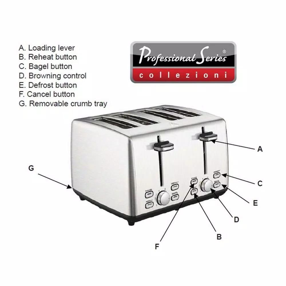Professional Series 4-Slice Stainless Steel Wide Slot Toaster with Independent Controls