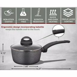 AMERCOOK Lava Stone 7 qt. Aluminum Nonstick Saucepan with Glass Lid, Gray thumbnail 4