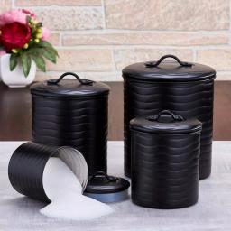 Old Dutch 4-Piece Matte Black Stainless Steel Wave Design Canister Set with Fresh Seal Covers thumbnail 2