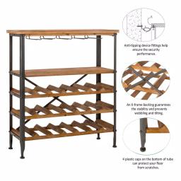 Glitzhome 34.25 in. Vintage Wood and Iron Wine Bottle and Glass Rack thumbnail 5