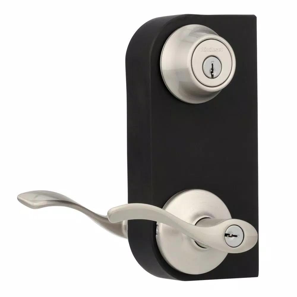 Kwikset Balboa Satin Nickel Exterior Entry Door Lever and Single Cylinder Deadbolt Combo Pack