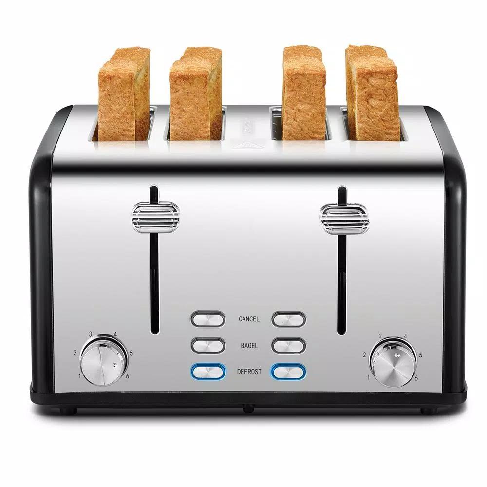 Boyel Living 1650W 4-Slice Wide Slot Toaster with Dual Independent Control Panels, Stainless Steel