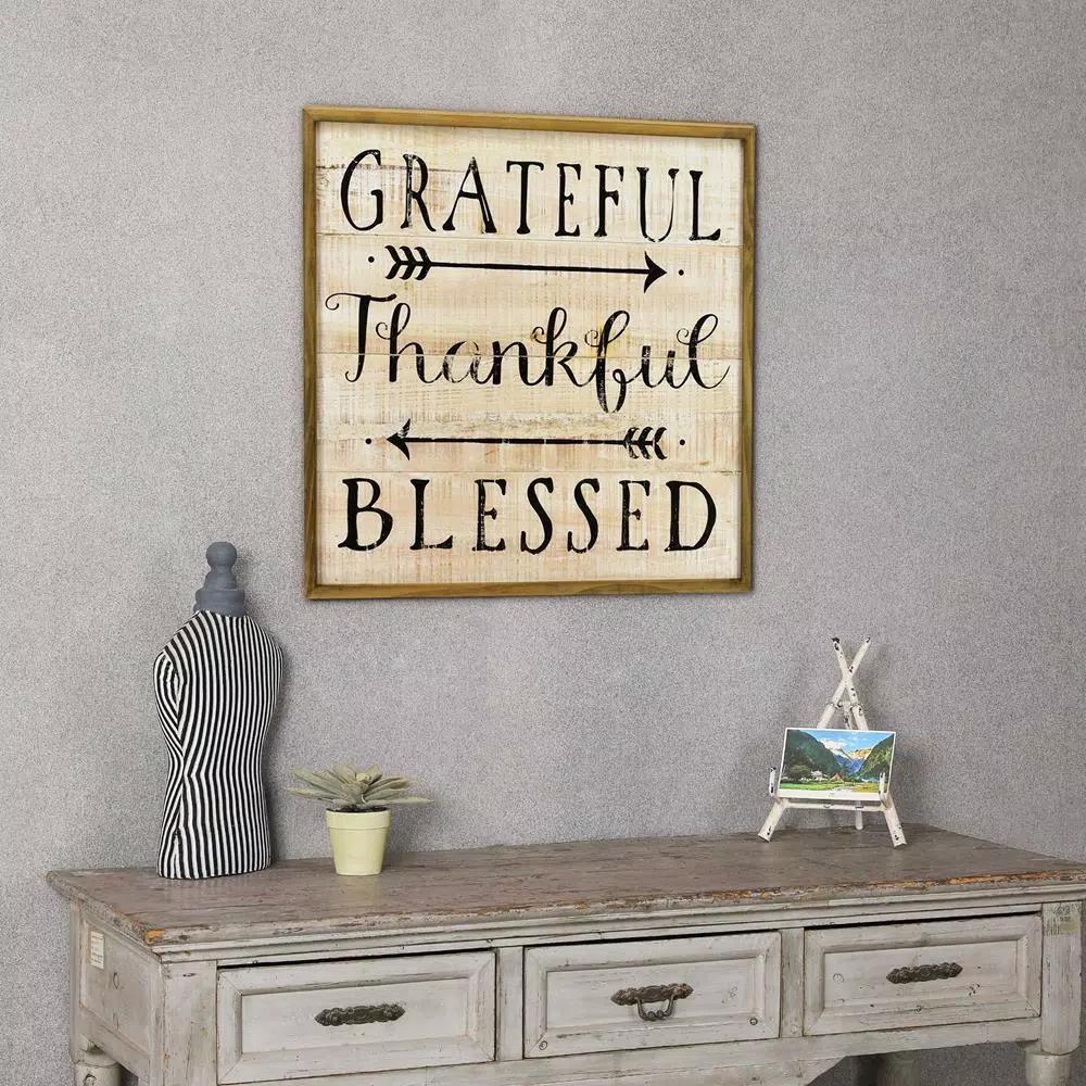 Winsome House Grateful Thankful Blessed Wood Inspirational Wall Plaque - 24in Rustic Home Accent