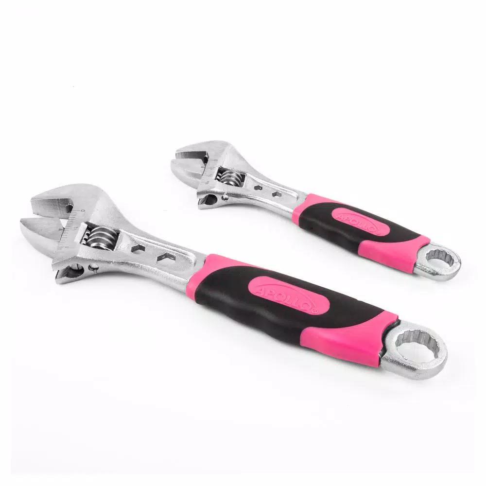 Apollo Tools 2-Piece Pink Adjustable Wrench Set, 6 in. and 8 in.