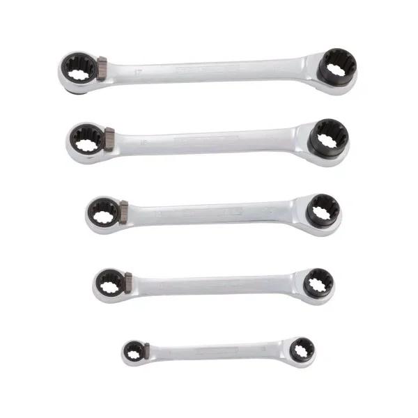 STEELMAN PRO 96748 Metric Universal Spline Ratcheting Wrench Set, 5-Piece Deep Box-End