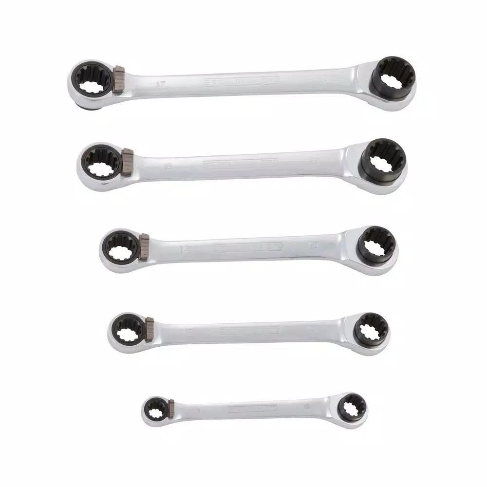 STEELMAN PRO 96748 Metric Universal Spline Ratcheting Wrench Set, 5-Piece Deep Box-End