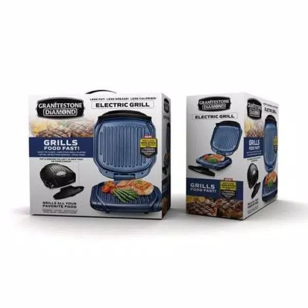 Granitestone Diamond Infused Non-Stick Electric Indoor Folding Grill, 72 sq. in., Classic Blue