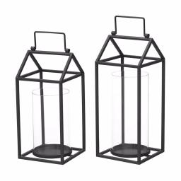 StyleWell Black Metal and Glass Candle Lantern Set of 2, Hanging or Tabletop thumbnail 6