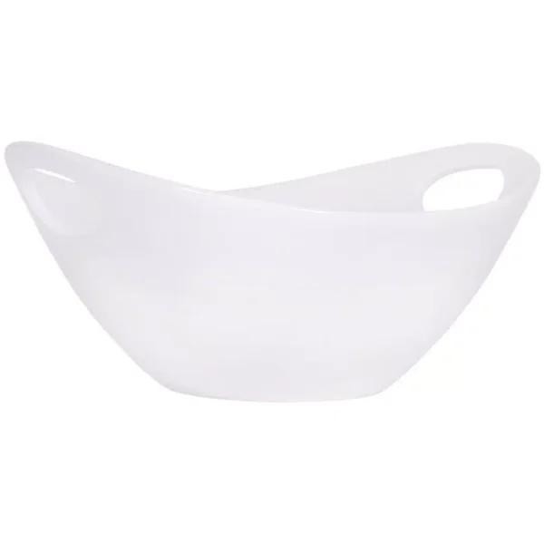 Home Essentials 11 in. Pure White Ceramic Oval Serving Bowl with Cut Out Handles