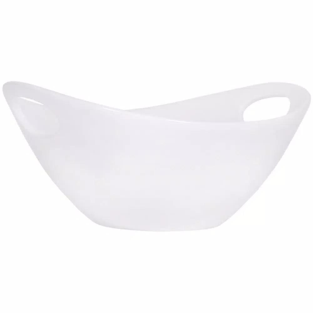 Home Essentials 11 in. Pure White Ceramic Oval Serving Bowl with Cut Out Handles